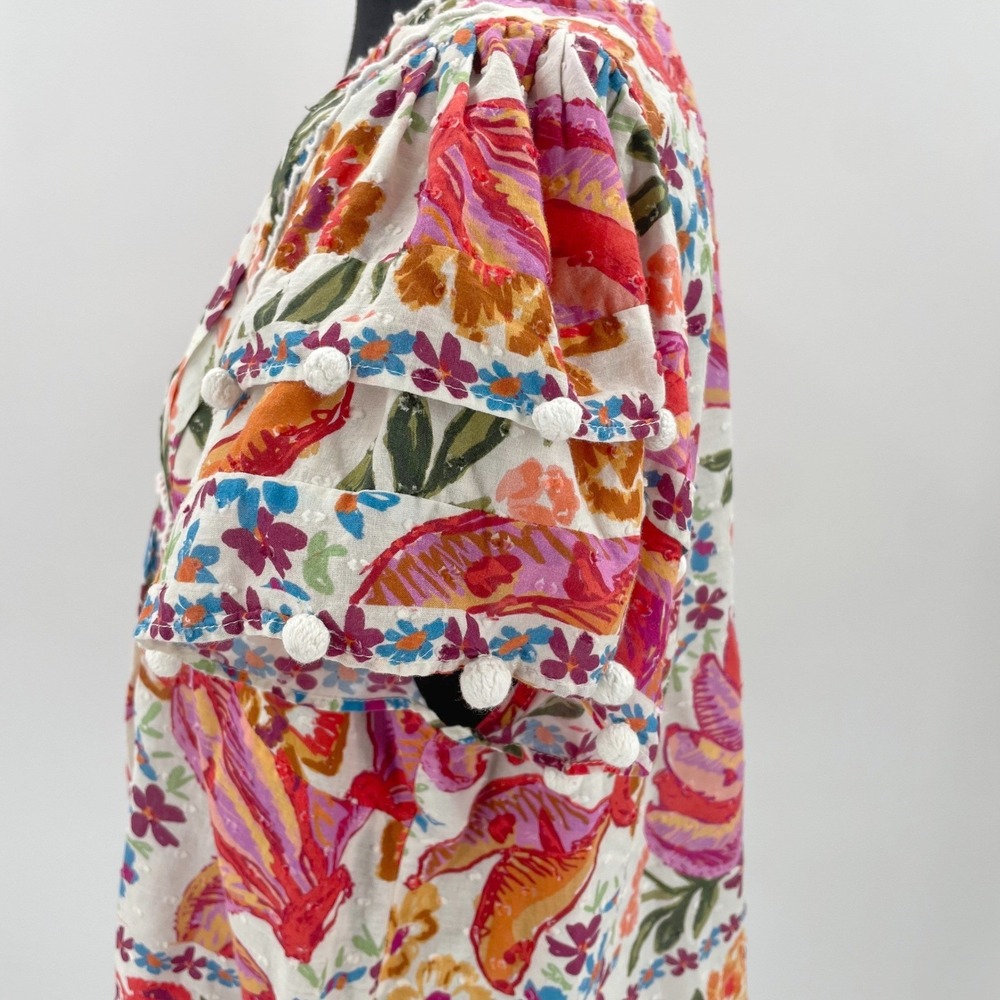 FARM Rio Multicolor Floral Puff-Sleeve Peasant Blouse with Banana Design - Picture 3 of 14